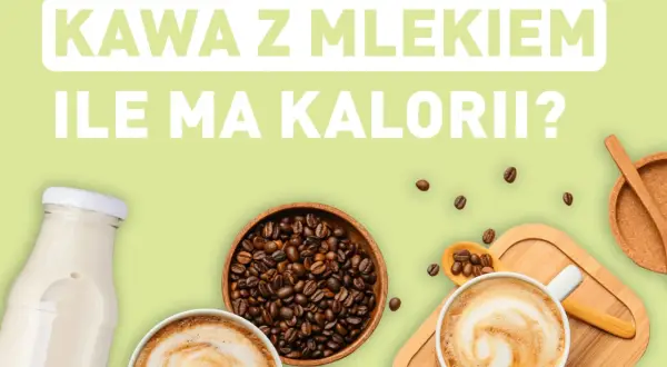 Kawa z mlekiem, ziarna kawy, mleko w butelce i dwie filiżanki kawy latte.